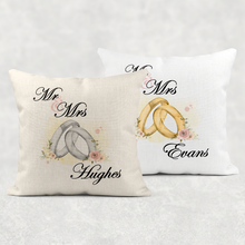 Load image into Gallery viewer, Rings Mr &amp; Mrs Wedding Cushion

