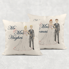 Load image into Gallery viewer, Wedding Couple Illustration Mr &amp; Mrs Cushion
