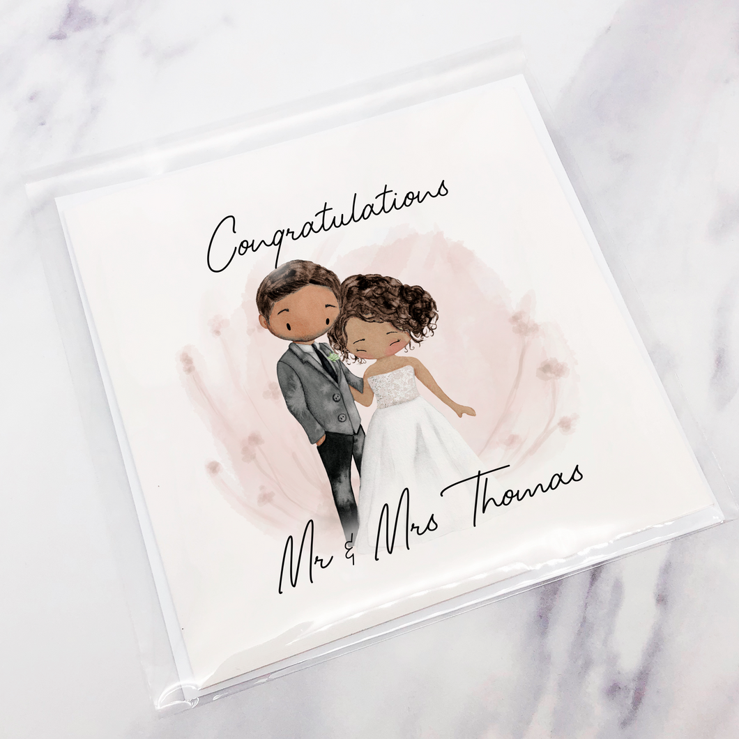 Congratulations Mr & Mrs Bride & Groom Wedding Day Card