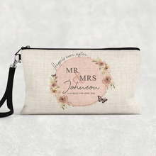 Load image into Gallery viewer, Mr &amp; Mrs Wedding Day Linen Make Up Bag
