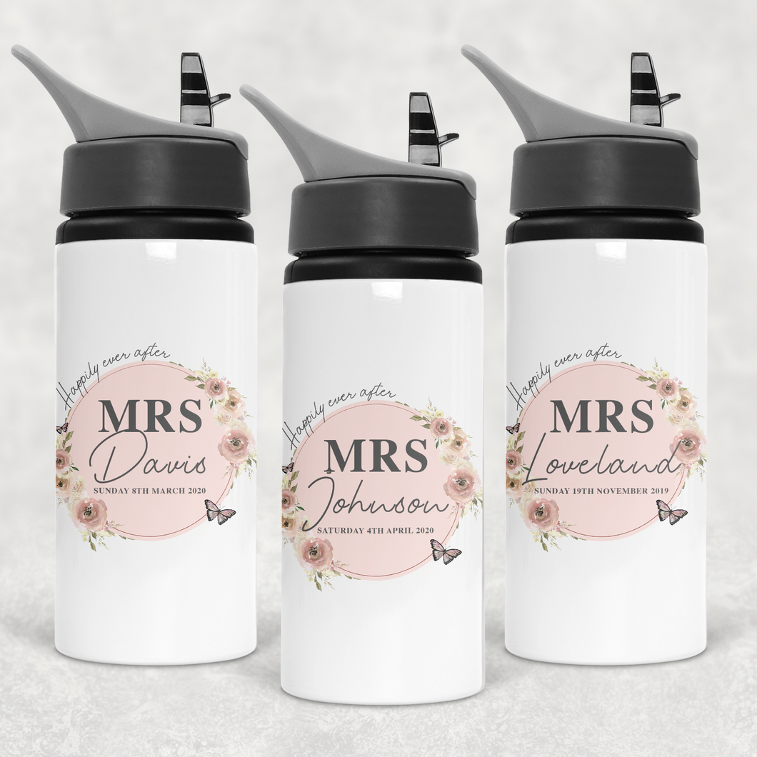 Mr & Mrs Happily Ever After Personalised Aluminium Straw Bottle Bride Groom