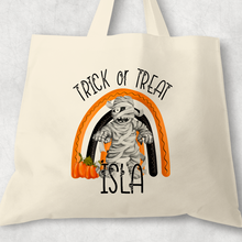 Load image into Gallery viewer, Mummy Rainbow Halloween Trick or Treat Tote Bag
