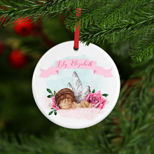 Load image into Gallery viewer, New Baby Girl Watercolour Personalised Ceramic Round Christmas Bauble
