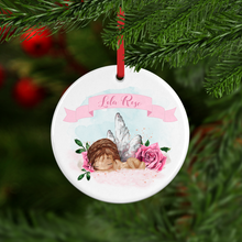 Load image into Gallery viewer, New Baby Girl Watercolour Personalised Ceramic Round Christmas Bauble
