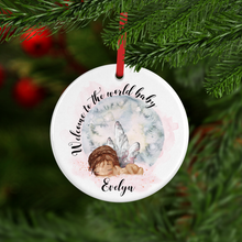 Load image into Gallery viewer, New Baby Welcome to the World Watercolour Personalised Ceramic Round Christmas Bauble
