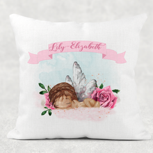 Load image into Gallery viewer, Baby Girl Newborn Personalised Cushion Linen White Canvas
