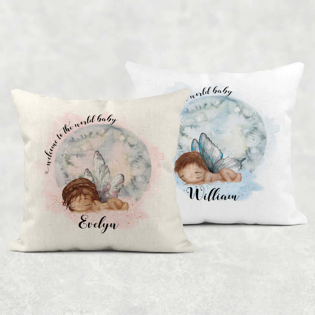 Welcome to the World Newborn Personalised Cushion Linen White Canvas