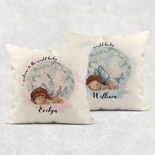 Load image into Gallery viewer, Welcome to the World Newborn Personalised Cushion Linen White Canvas
