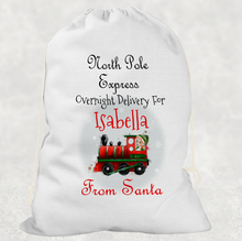 Load image into Gallery viewer, Train North Pole Express Personalised Christmas Santa Sack

