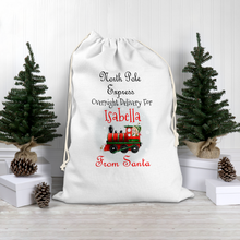 Load image into Gallery viewer, Train North Pole Express Personalised Christmas Santa Sack
