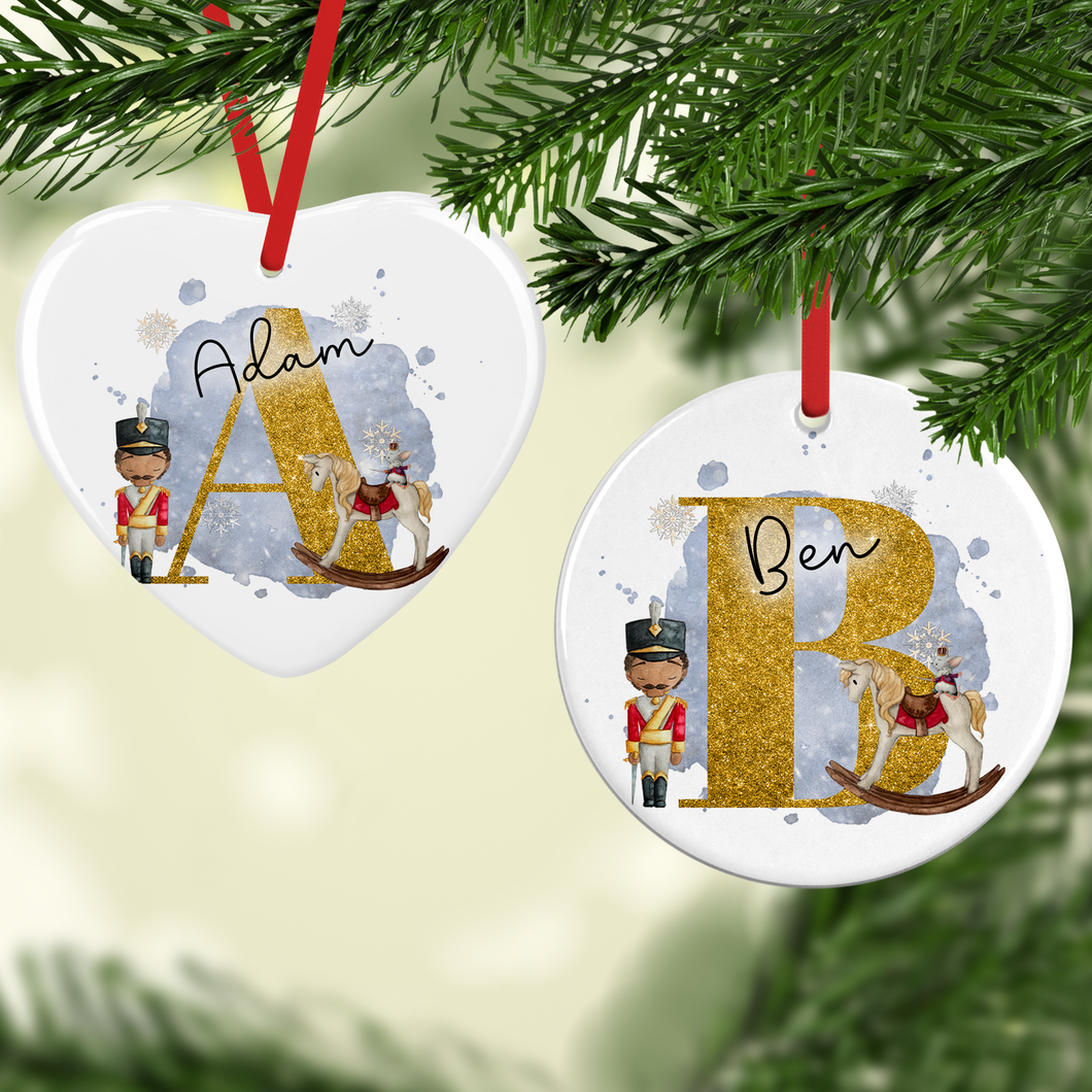 Nutcracker Christmas Alphabet Personalised Ceramic Bauble