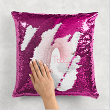 Load image into Gallery viewer, Pastel Wonky Rainbow Personalised Mermaid Sequin Cushion
