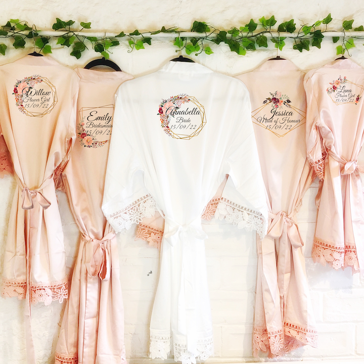 Peach & Burgundy Wedding Dressing Robe