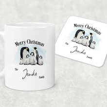 Load image into Gallery viewer, Penguin Family Personalised Christmas Eve Mug and Coaster Set
