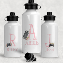 Load image into Gallery viewer, Pink Gamer Alphabet Personalised Water Bottle  - 400/600ml
