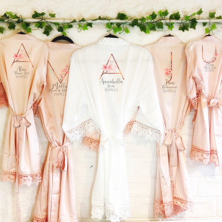 Pink Sakura Alphabet Lace Wedding Dressing Robe