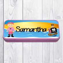 Load image into Gallery viewer, Personalised Printed Pirate School Pencil Tin - Pencil Case - Molly Dolly Crafts
