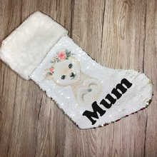 Load image into Gallery viewer, Personalised Polar Bear Gold Sequin Christmas Stocking - Christmas - Molly Dolly Crafts
