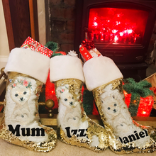 Load image into Gallery viewer, Personalised Polar Bear Gold Sequin Christmas Stocking - Christmas - Molly Dolly Crafts
