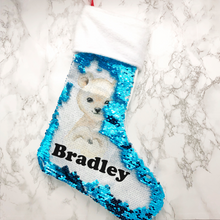 Load image into Gallery viewer, Personalised Polar Bear Fur Topped Sequin Christmas Stocking
