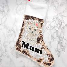 Load image into Gallery viewer, Personalised Polar Bear Fur Topped Sequin Christmas Stocking
