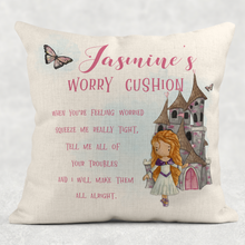 Load image into Gallery viewer, Princess &amp; Prince Personalised Worry Comfort Cushion Linen White Canvas
