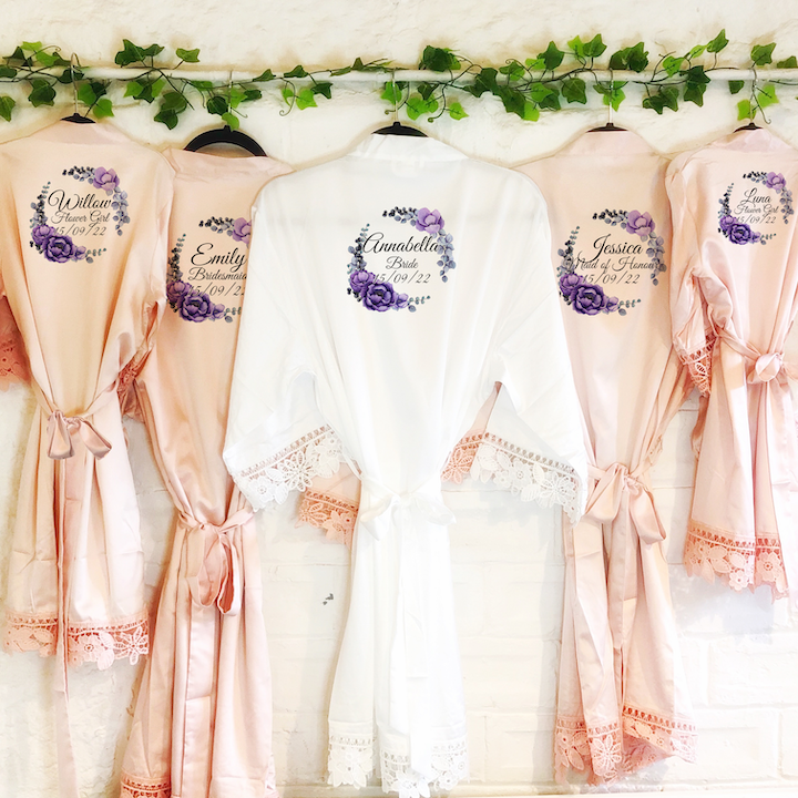 Purple Floral Lace Wedding Dressing Robe
