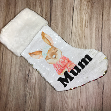 Load image into Gallery viewer, Personalised Snow Rabbit Gold Sequin Christmas Stocking - Christmas - Molly Dolly Crafts
