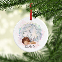 Load image into Gallery viewer, Rainbow Baby Watercolour Personalised Ceramic Round Christmas Bauble
