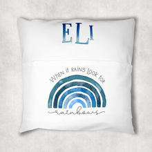Load image into Gallery viewer, Rainbow Personalised Pocket Book Cushion Cover White Canvas
