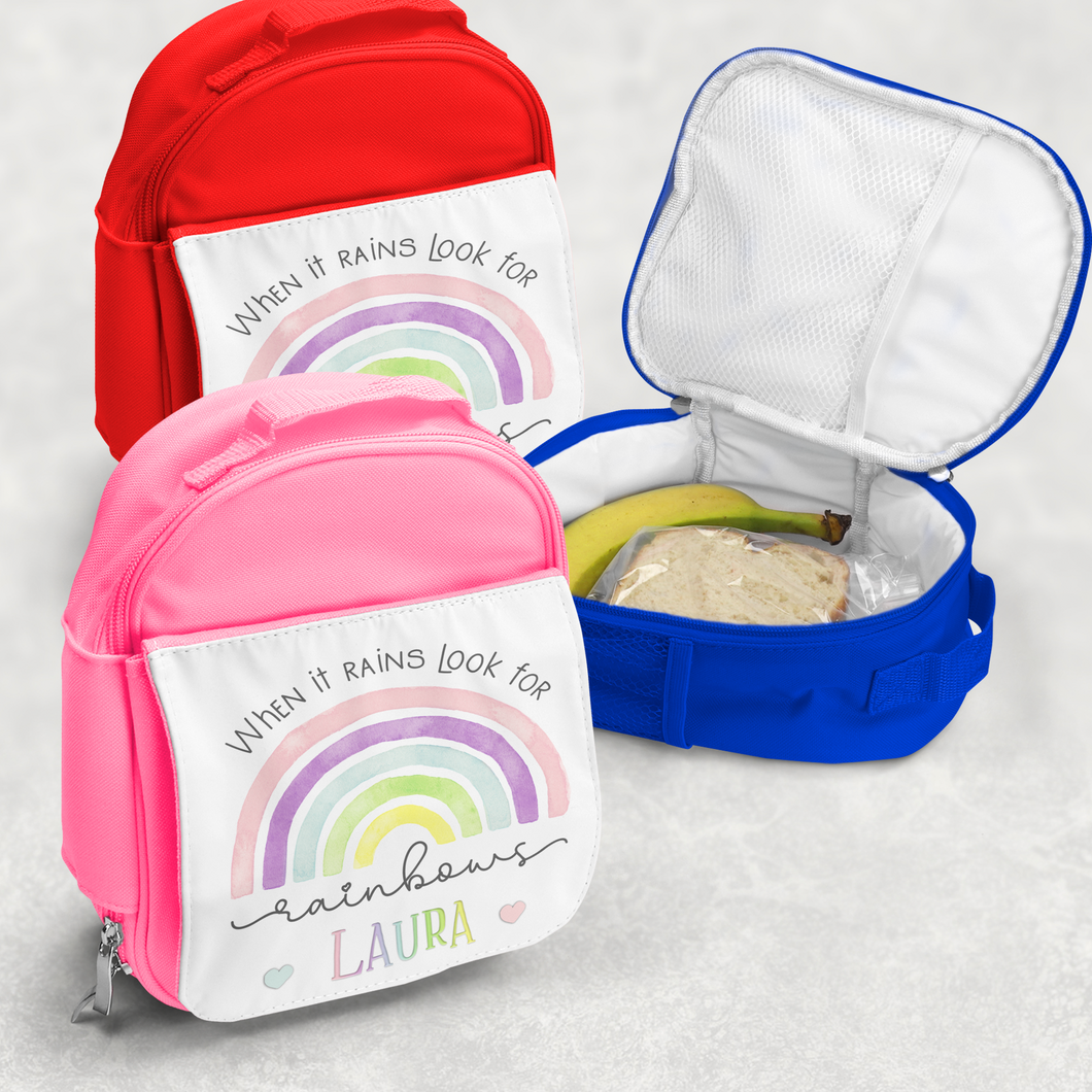 Rainbow Pastel / Blue Personalised Kids Insulated Lunch Bag