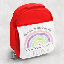 Load image into Gallery viewer, Rainbow Pastel / Blue Personalised Kids Insulated Lunch Bag
