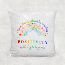 Load image into Gallery viewer, Every Storm is Followed By A Rainbow Positivity is the Key to Happiness Mermaid Sequin Cushion
