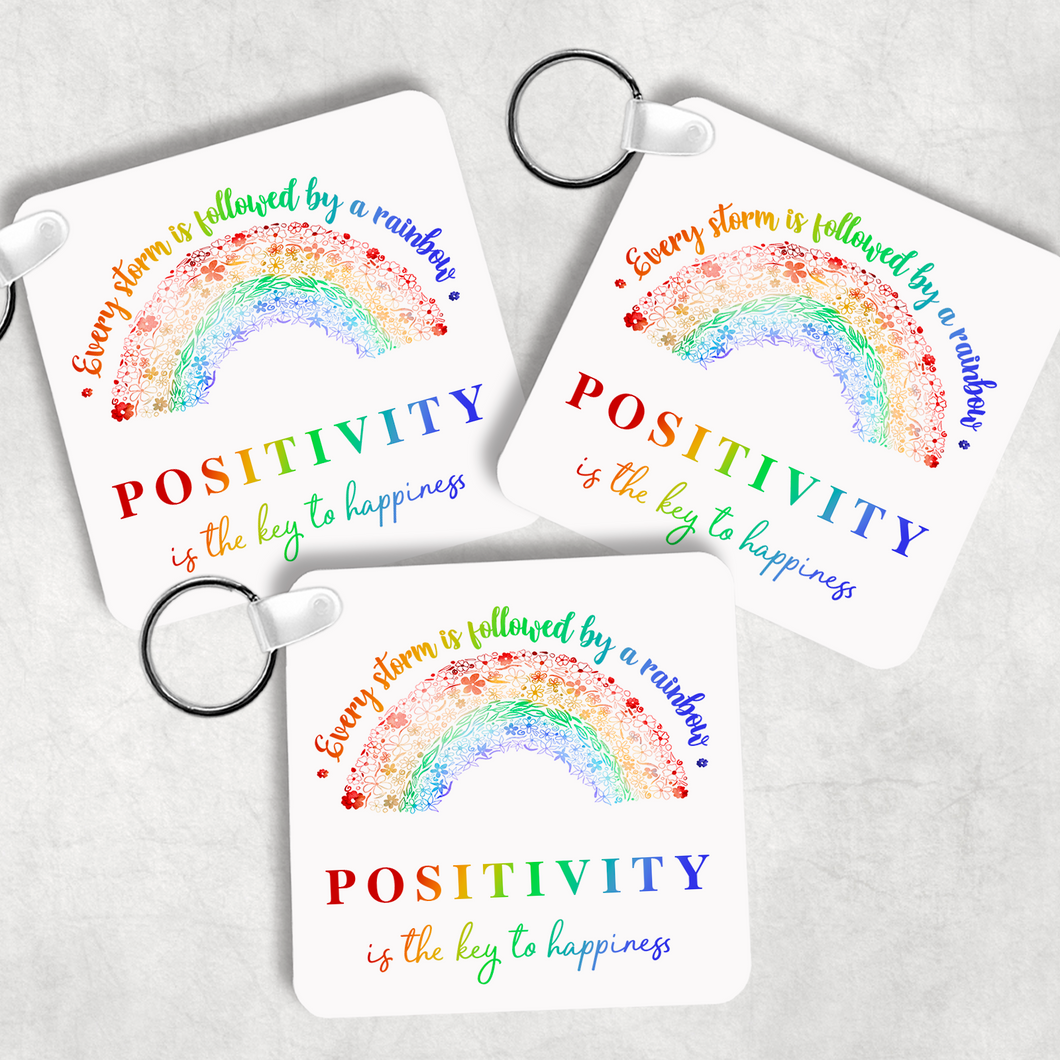 Rainbow After the Storm Positivity is the Key to Happiness Square Keyring