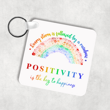Load image into Gallery viewer, Rainbow After the Storm Positivity is the Key to Happiness Square Keyring
