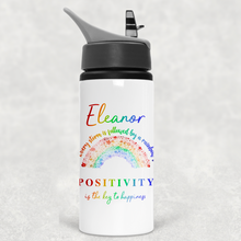 Load image into Gallery viewer, Rainbow After the Storm Positivity is the Key to Happiness Aluminium Straw Water Bottle 650ml
