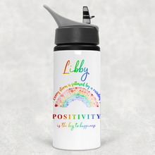 Load image into Gallery viewer, Rainbow After the Storm Positivity is the Key to Happiness Aluminium Straw Water Bottle 650ml

