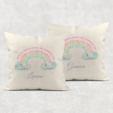 Load image into Gallery viewer, Rainbow Head Up Personalised Cushion Linen White Canvas
