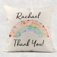 Load image into Gallery viewer, Thank You Rainbow Personalised Cushion Linen White Canvas
