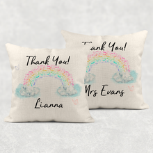 Load image into Gallery viewer, Pastel Rainbow Thank You Personalised Cushion Linen White Canvas

