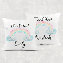 Load image into Gallery viewer, Pastel Rainbow Thank You Personalised Cushion Linen White Canvas
