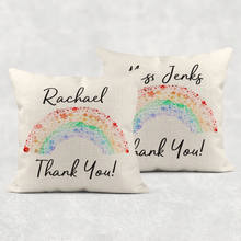 Load image into Gallery viewer, Thank You Rainbow Personalised Cushion Linen White Canvas
