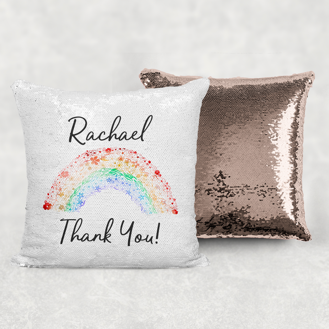 Thank You Rainbow Personalised Mermaid Sequin Cushion