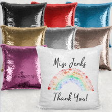 Load image into Gallery viewer, Thank You Rainbow Personalised Mermaid Sequin Cushion
