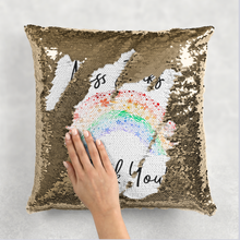 Load image into Gallery viewer, Thank You Rainbow Personalised Mermaid Sequin Cushion
