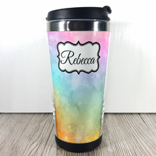 Load image into Gallery viewer, Rainbow Watercolour 420ml Travel Mug with Option to Personalise - Travel Mug - Molly Dolly Crafts
