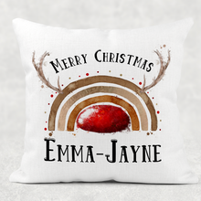 Load image into Gallery viewer, Reinbow Rudolph Rainbow Personalised Christmas Cushion Cover Linen White Canvas
