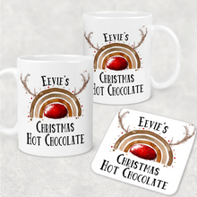 Load image into Gallery viewer, Reinbow Rudolph Rainbow Personalised Christmas Eve Mug and Coaster Set
