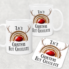 Load image into Gallery viewer, Reinbow Rudolph Rainbow Personalised Christmas Eve Mug and Coaster Set
