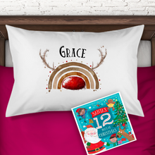 Load image into Gallery viewer, Reinbow Reindeer Rainbow Personalised Christmas Eve Pillow Case &amp; Book
